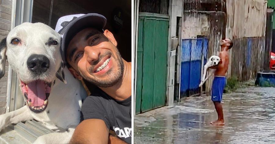 “Το λατρεύει”: Άντρας κρατά το παραπληγικό του κουτάβι στην αγκαλιά του για να απολαύσει τη βροχή